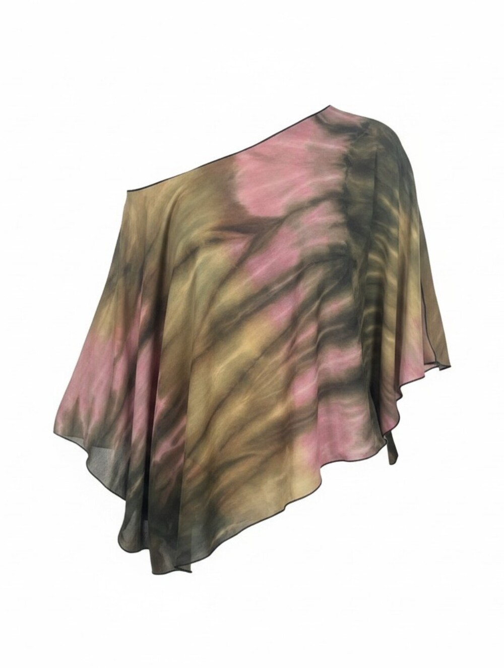 Taunt Pink and Olive Green Watercolor Sheer Poncho